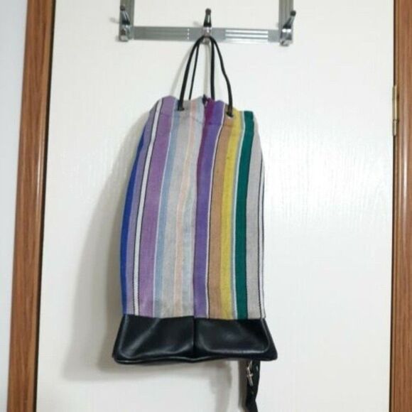 Vintage Serape Mexican Blanket Drawstring Shoulder Strap Bucket Bag - Picture 1 of 11